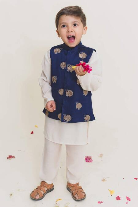 MR Brat Blue , Satin Embroidery, Sequins Animal Navy Bundi Set 