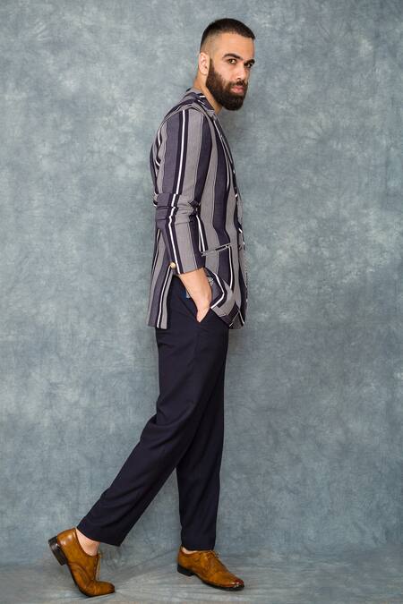 Sarab Khanijou Blue Jersey Striped Blazer Online at Aza Fashions Sarab Khanijou_Blue Jersey Striped Blazer _Online_at_Aza_Fashions