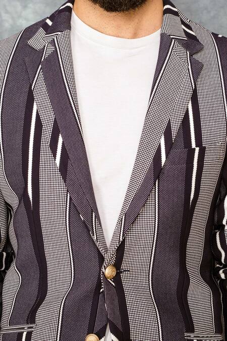 Buy Sarab Khanijou Blue Jersey Striped Blazer Online at Aza Fashions Buy_Sarab Khanijou_Blue Jersey Striped Blazer _Online_at_Aza_Fashions