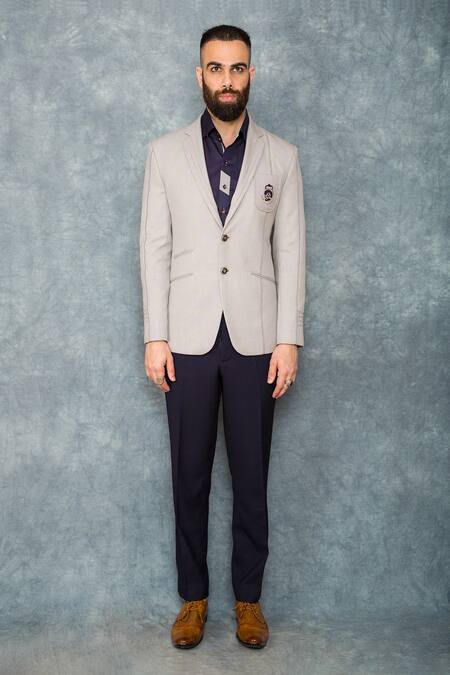 Sarab Khanijou Grey Suiting Textured Blazer And Pant Set Online at Aza Fashions Sarab Khanijou_Grey Suiting Textured Blazer And Pant Set _Online_at_Aza_Fashions