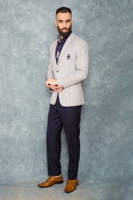 Buy Sarab Khanijou Grey Suiting Textured Blazer And Pant Set Online at Aza Fashions Buy_Sarab Khanijou_Grey Suiting Textured Blazer And Pant Set _Online_at_Aza_Fashions