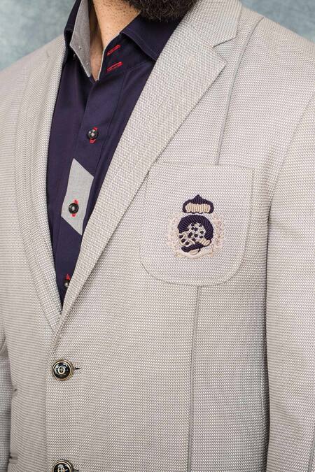 Sarab Khanijou Grey Suiting Textured Blazer And Pant Set at Aza Fashions Sarab Khanijou_Grey Suiting Textured Blazer And Pant Set _at_Aza_Fashions