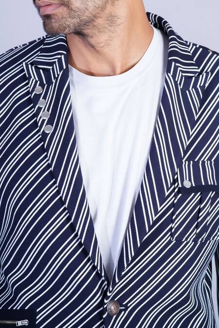 Shop Sarab Khanijou Blue Jersey Striped Blazer Online at Aza Fashions Shop_Sarab Khanijou_Blue Jersey Striped Blazer _Online_at_Aza_Fashions