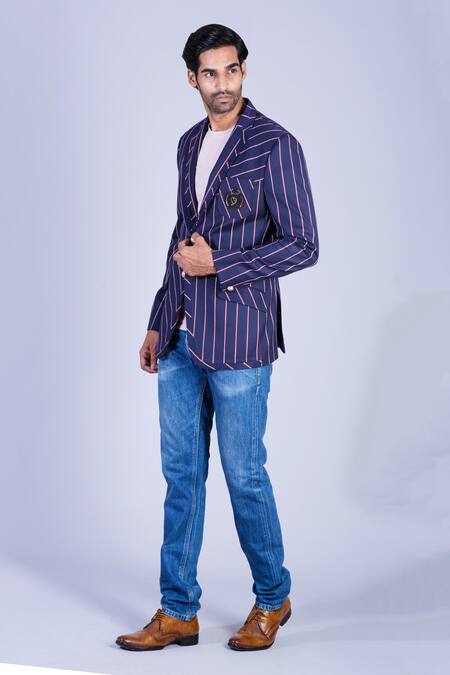Sarab Khanijou Blue Suiting Striped Blazer Online at Aza Fashions Sarab Khanijou_Blue Suiting Striped Blazer _Online_at_Aza_Fashions