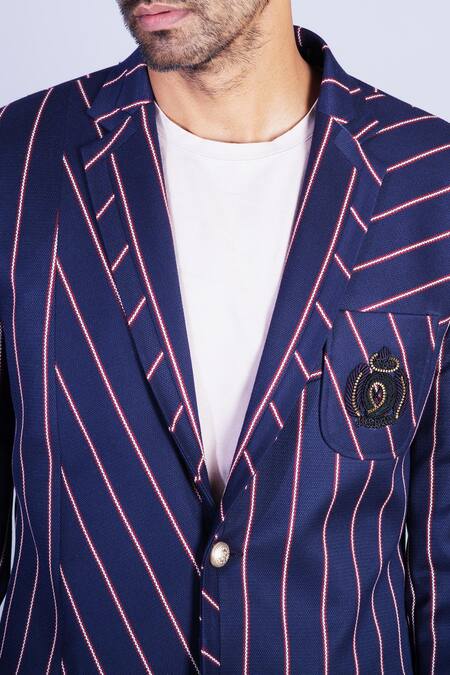 Shop Sarab Khanijou Blue Suiting Striped Blazer Online at Aza Fashions Shop_Sarab Khanijou_Blue Suiting Striped Blazer _Online_at_Aza_Fashions