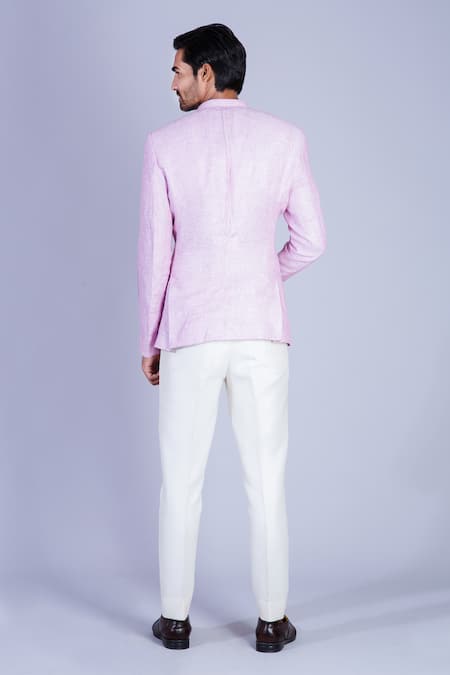 Shop Sarab Khanijou Pink Linen, Suiting Bandhgala Set at Aza Fashions Shop_Sarab Khanijou_Pink Linen, Suiting Bandhgala Set _at_Aza_Fashions