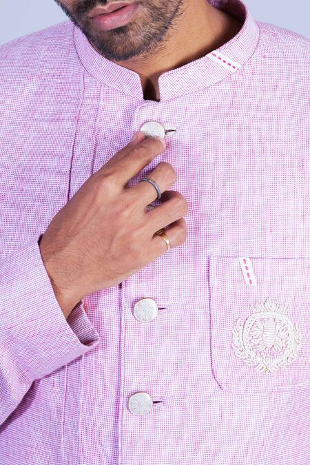 Buy Sarab Khanijou Pink Linen, Suiting Bandhgala Set Online at Aza Fashions Buy_Sarab Khanijou_Pink Linen, Suiting Bandhgala Set _Online_at_Aza_Fashions