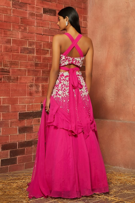 Shop Shloka Khialani Pink Net, Georgette Embellished Lehenga Set at Aza Fashions Shop_Shloka Khialani_Pink Net, Georgette Embellished Lehenga Set _at_Aza_Fashions