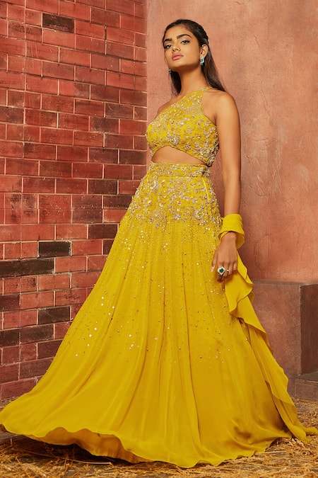 Shloka Khialani_Yellow Georgette Embellished Lehenga Set  _Online_at_Aza_Fashions