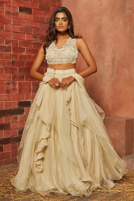 Crop Top for Women or Girls White Georgette Indian Wedding Party Wear  Designer Lehenga Skirt - Etsy