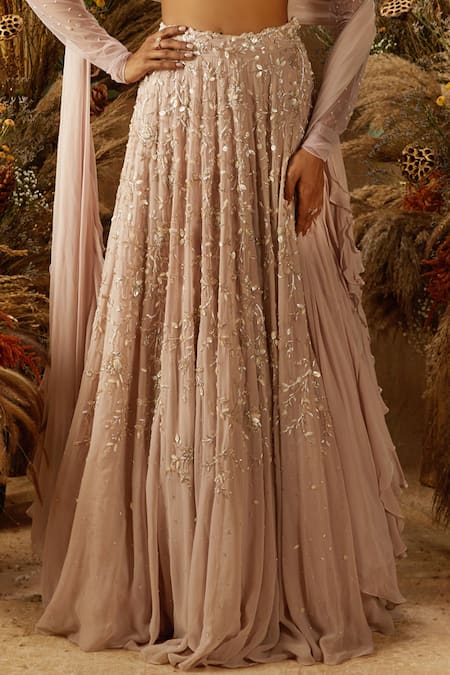 Buy_Shloka Khialani_Pink Net, Crepe, Georgette Round Embroidered Bridal Lehenga Set_Online_at_Aza_Fashions