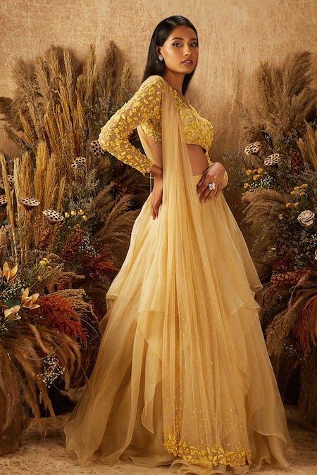 Shloka Khialani Organza Layered Lehenga Set 