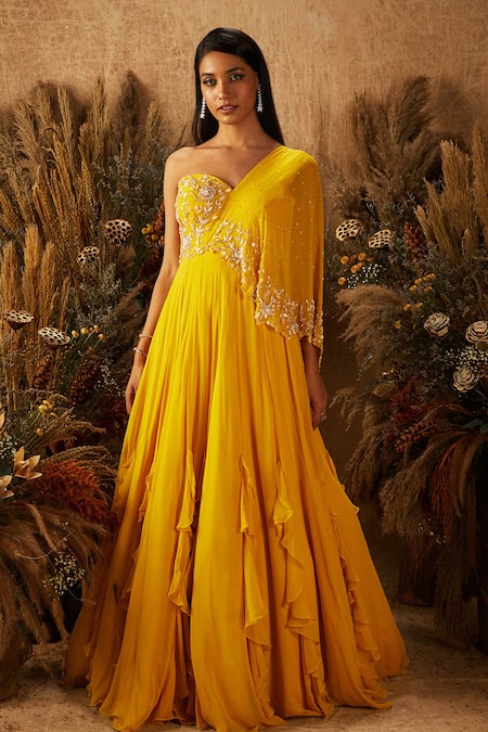 Shloka Khialani Embroidered One Shoulder Gown 