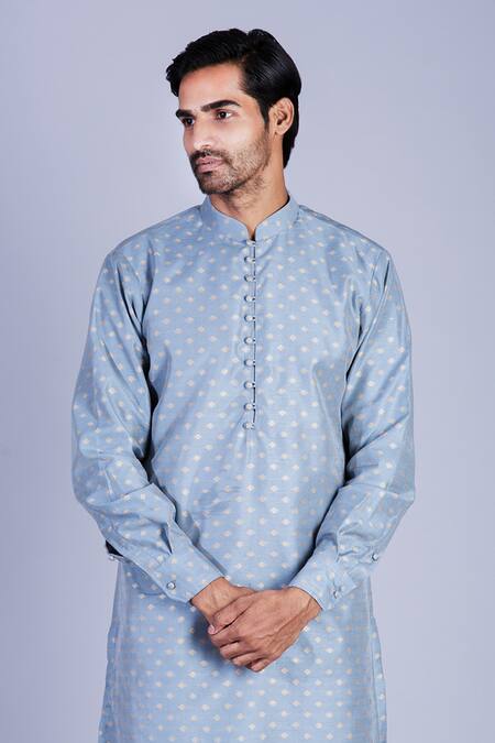 Shop Sarab Khanijou Grey Chanderi Silk, Suiting Kurta Set Online at Aza Fashions Shop_Sarab Khanijou_Grey Chanderi Silk, Suiting Kurta Set _Online_at_Aza_Fashions