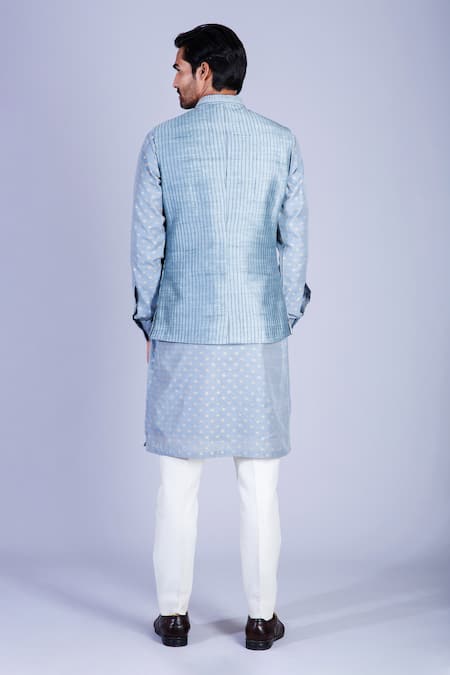 Shop Sarab Khanijou Grey Chanderi Silk, Suiting Kurta Set at Aza Fashions Shop_Sarab Khanijou_Grey Chanderi Silk, Suiting Kurta Set _at_Aza_Fashions