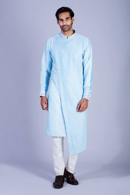 Sarab Khanijou Blue Cotton Silk, Suiting Asymmetric Kurta Set Online at Aza Fashions Sarab Khanijou_Blue Cotton Silk, Suiting Asymmetric Kurta Set _Online_at_Aza_Fashions
