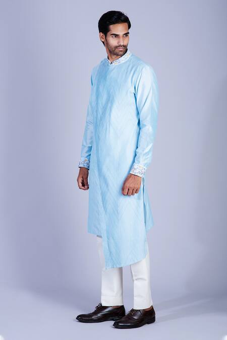 Buy Sarab Khanijou Blue Cotton Silk, Suiting Asymmetric Kurta Set Online at Aza Fashions Buy_Sarab Khanijou_Blue Cotton Silk, Suiting Asymmetric Kurta Set _Online_at_Aza_Fashions