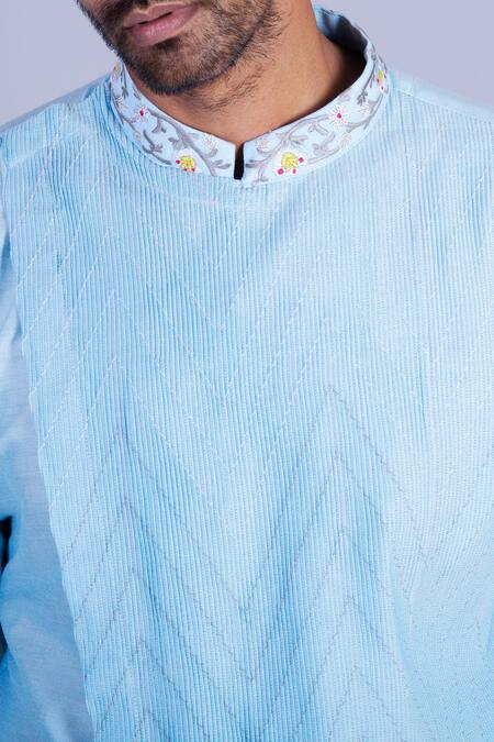 Shop Sarab Khanijou Blue Cotton Silk, Suiting Asymmetric Kurta Set Online at Aza Fashions Shop_Sarab Khanijou_Blue Cotton Silk, Suiting Asymmetric Kurta Set _Online_at_Aza_Fashions