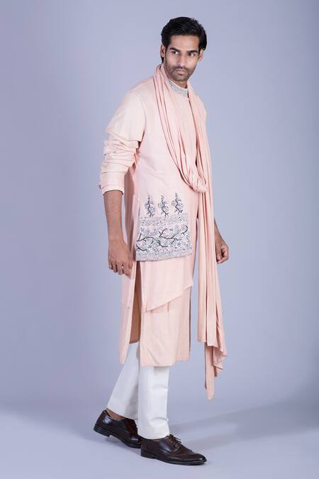 Sarab Khanijou Peach Moss Crepe Draped Kurta Set Online at Aza Fashions Sarab Khanijou_Peach Moss Crepe Draped Kurta Set _Online_at_Aza_Fashions