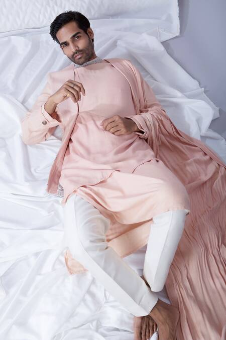 Buy Sarab Khanijou Peach Moss Crepe Draped Kurta Set Online at Aza Fashions Buy_Sarab Khanijou_Peach Moss Crepe Draped Kurta Set _Online_at_Aza_Fashions