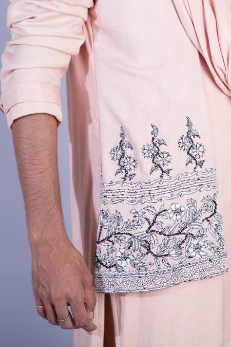 Sarab Khanijou Peach Moss Crepe Draped Kurta Set at Aza Fashions Sarab Khanijou_Peach Moss Crepe Draped Kurta Set _at_Aza_Fashions