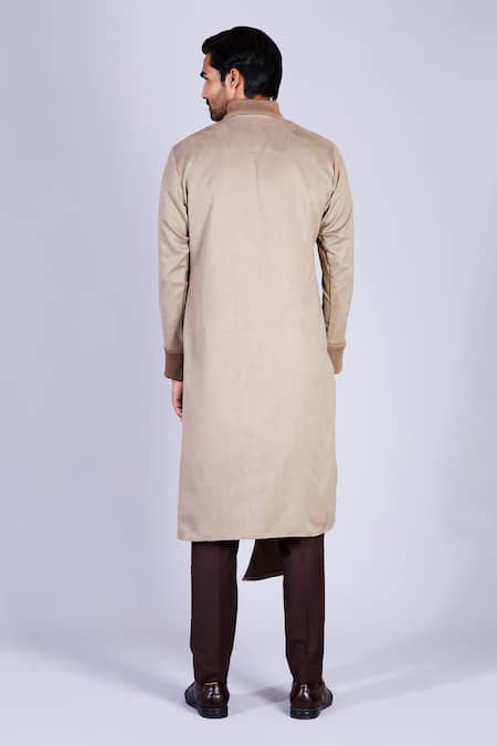 Shop Sarab Khanijou Grey Suede, Suiting Asymmetric Kurta Set at Aza Fashions Shop_Sarab Khanijou_Grey Suede, Suiting Asymmetric Kurta Set _at_Aza_Fashions