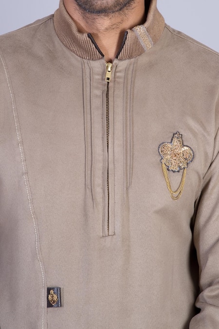 Sarab Khanijou Grey Suede, Suiting Asymmetric Kurta Set at Aza Fashions Sarab Khanijou_Grey Suede, Suiting Asymmetric Kurta Set _at_Aza_Fashions