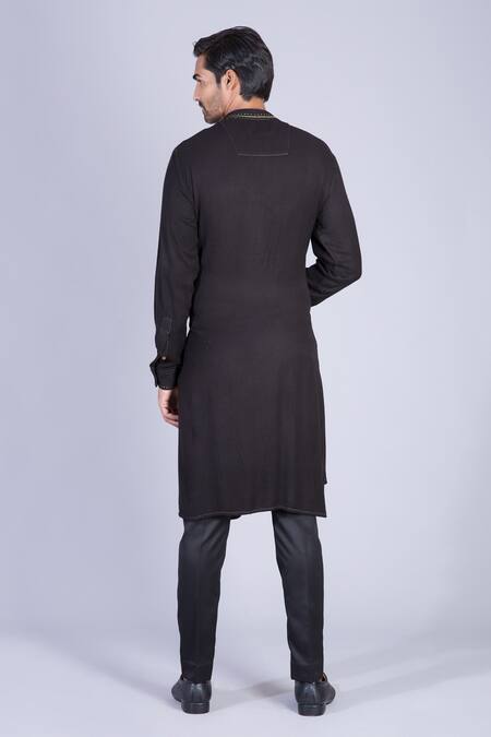 Shop_Sarab Khanijou_Black Moss Crepe Draped Kurta Set _at_Aza_Fashions