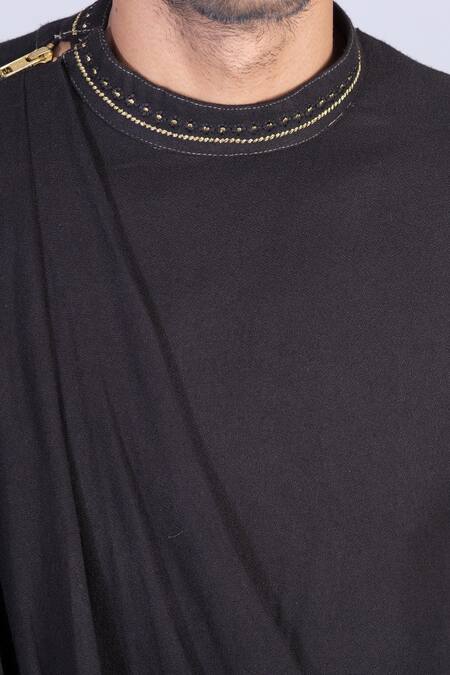Shop_Sarab Khanijou_Black Moss Crepe Draped Kurta Set _Online_at_Aza_Fashions