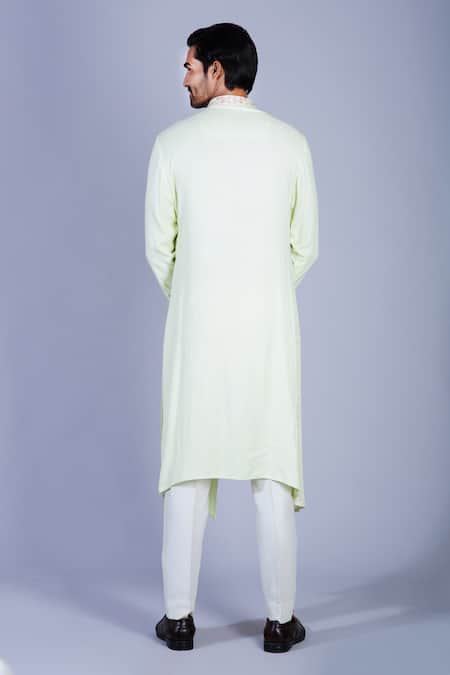 Shop Sarab Khanijou Green Moss Crepe, Suiting Draped Kurta Set at Aza Fashions Shop_Sarab Khanijou_Green Moss Crepe, Suiting Draped Kurta Set _at_Aza_Fashions