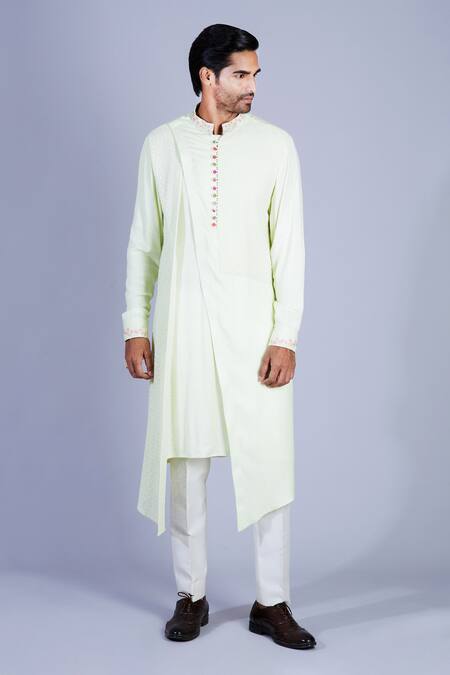 Buy Sarab Khanijou Green Moss Crepe, Suiting Draped Kurta Set Online at Aza Fashions Buy_Sarab Khanijou_Green Moss Crepe, Suiting Draped Kurta Set _Online_at_Aza_Fashions