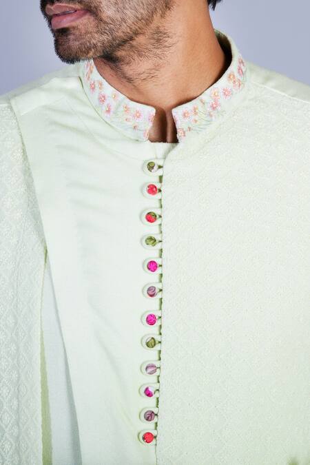 Sarab Khanijou Green Moss Crepe, Suiting Draped Kurta Set at Aza Fashions Sarab Khanijou_Green Moss Crepe, Suiting Draped Kurta Set _at_Aza_Fashions