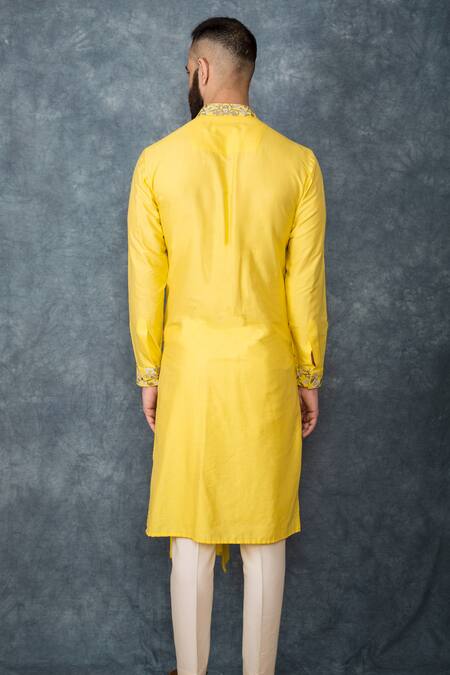 Shop Sarab Khanijou Yellow Cotton Silk Draped Kurta Set at Aza Fashions Shop_Sarab Khanijou_Yellow Cotton Silk Draped Kurta Set _at_Aza_Fashions