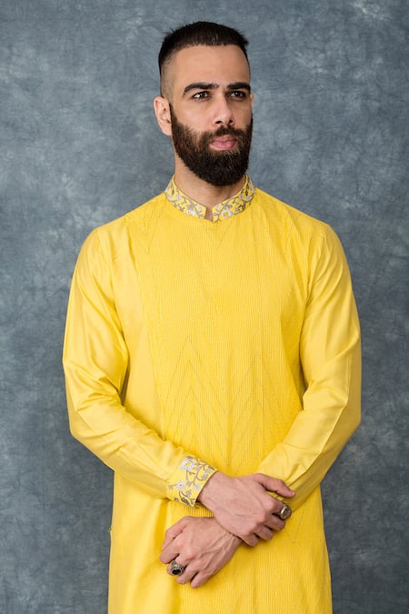 Sarab Khanijou Yellow Cotton Silk Draped Kurta Set Online at Aza Fashions Sarab Khanijou_Yellow Cotton Silk Draped Kurta Set _Online_at_Aza_Fashions