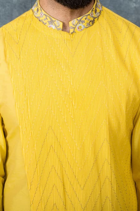 Shop Sarab Khanijou Yellow Cotton Silk Draped Kurta Set Online at Aza Fashions Shop_Sarab Khanijou_Yellow Cotton Silk Draped Kurta Set _Online_at_Aza_Fashions