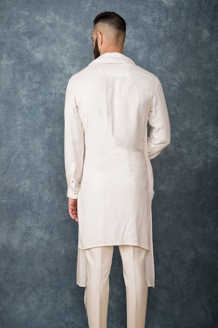Shop Sarab Khanijou White Moss Crepe, Cotton Silk Draped Kurta Set at Aza Fashions Shop_Sarab Khanijou_White Moss Crepe, Cotton Silk Draped Kurta Set _at_Aza_Fashions