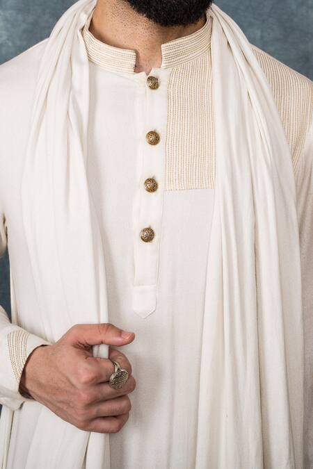 Shop Sarab Khanijou White Moss Crepe, Cotton Silk Draped Kurta Set Online at Aza Fashions Shop_Sarab Khanijou_White Moss Crepe, Cotton Silk Draped Kurta Set _Online_at_Aza_Fashions