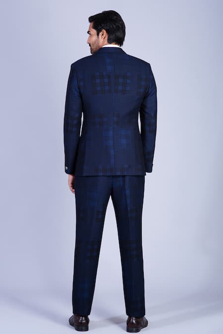 Shop Sarab Khanijou Blue Suiting Checkered And Pant Set at Aza Fashions Shop_Sarab Khanijou_Blue Suiting Checkered And Pant Set _at_Aza_Fashions