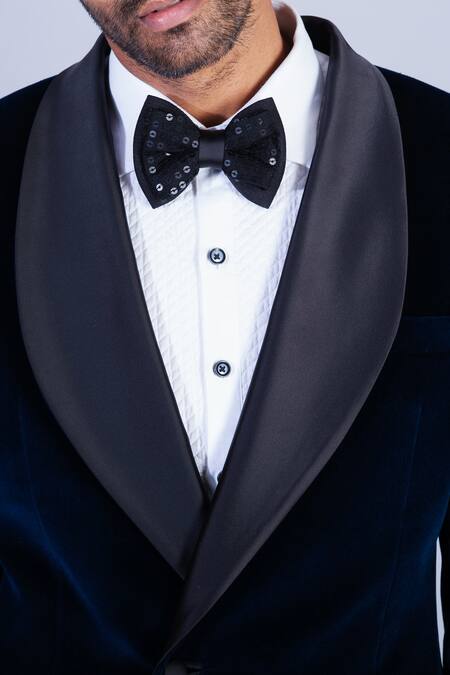 Sarab Khanijou Blue Cotton Velvet Tuxedo And Pant Set at Aza Fashions Sarab Khanijou_Blue Cotton Velvet Tuxedo And Pant Set _at_Aza_Fashions