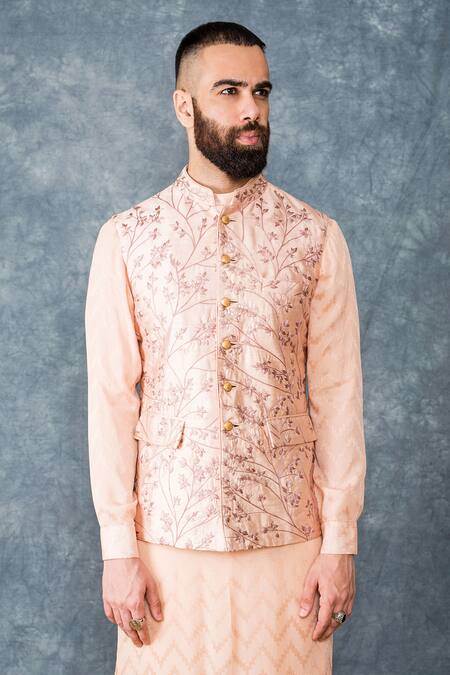 Buy Sarab Khanijou Peach Cotton Silk Embroidered Bundi And Kurta Set Online at Aza Fashions Buy_Sarab Khanijou_Peach Cotton Silk Embroidered Bundi And Kurta Set _Online_at_Aza_Fashions