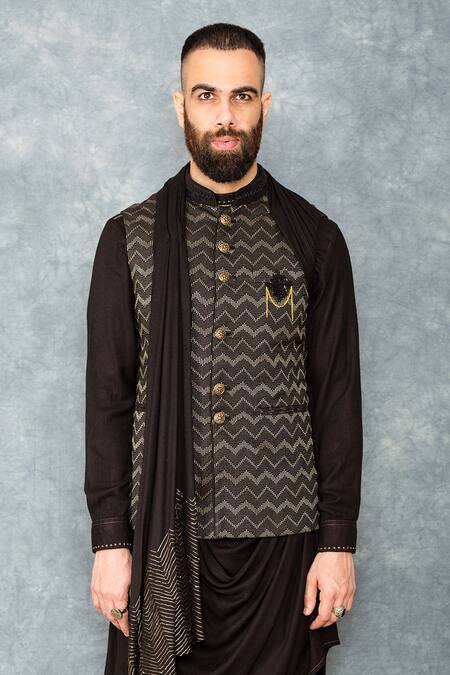 Buy Sarab Khanijou Black Matka Silk Embroidered Bundi And Draped Kurta Set Online at Aza Fashions Buy_Sarab Khanijou_Black Matka Silk Embroidered Bundi And Draped Kurta Set _Online_at_Aza_Fashions