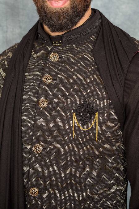 Shop Sarab Khanijou Black Matka Silk Embroidered Bundi And Draped Kurta Set Online at Aza Fashions Shop_Sarab Khanijou_Black Matka Silk Embroidered Bundi And Draped Kurta Set _Online_at_Aza_Fashions