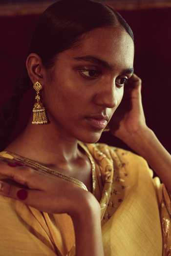 Buy_Sarang Kaur_Yellow Chanderi Silk Geometric And Floral Motifs Jaipuri Embroidered Dupatta_Online_at_Aza_Fashions