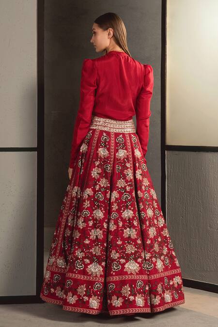 Shop Namrata Joshipura Maroon Silk Mandarin Collar Lehenga Set at Aza Fashions Shop_Namrata Joshipura_Maroon Silk Mandarin Collar Lehenga Set_at_Aza_Fashions