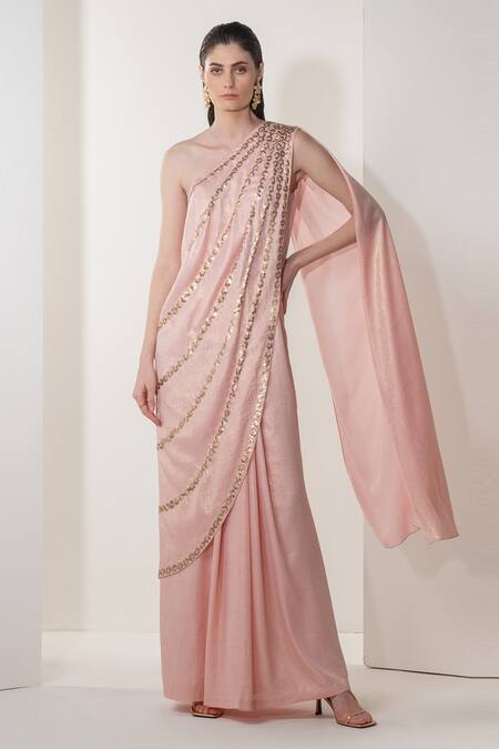 Namrata Joshipura Pink Shimmer Pleated Trillium Pre-draped Saree Gown