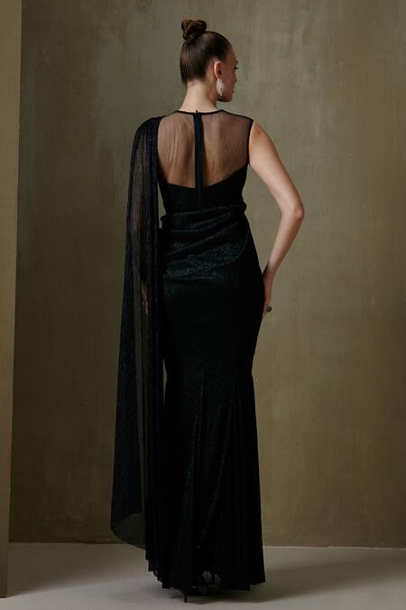 Shop Namrata Joshipura Black Shimmer Pleated Beads Round Trinity Pre-draped Saree With Blouse at Aza Fashions Shop_Namrata Joshipura_Black Shimmer Pleated Beads Round Trinity Pre-draped Saree With Blouse_at_Aza_Fashions