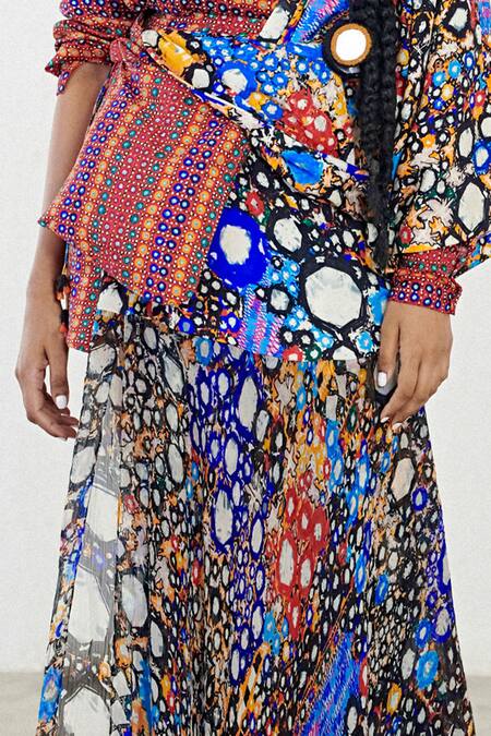 Saaksha & Kinni Multi Color Satin Printed Mini Skirt Online at Aza Fashions Saaksha & Kinni_Multi Color Satin Printed Mini Skirt_Online_at_Aza_Fashions