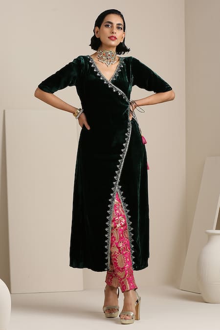 Janasya Women's Rama Green Brocade Woven Design Top with Straight Pant and  Jacket - Walmart.com