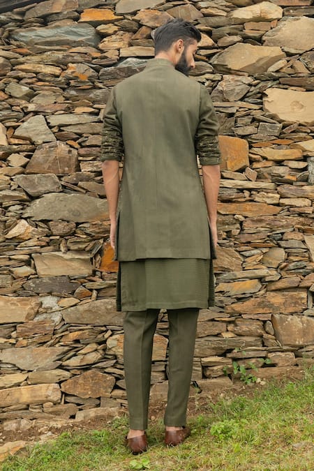 Sarab Khanijou Bhagalpuri Silk Embroidered Jacket & Kurta Set 