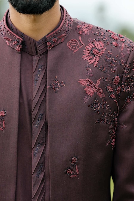 Sarab Khanijou Purple Wool And Thread Embroidery, Bead & Jacket & Kurta Set Online at Aza Fashions Sarab Khanijou_Purple Wool And Thread Embroidery, Bead & Jacket & Kurta Set_Online_at_Aza_Fashions